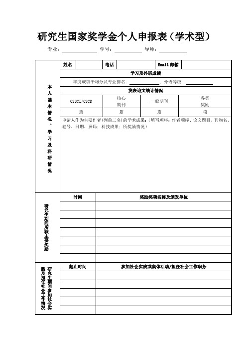 研究生国家奖学金申报表(学术型)