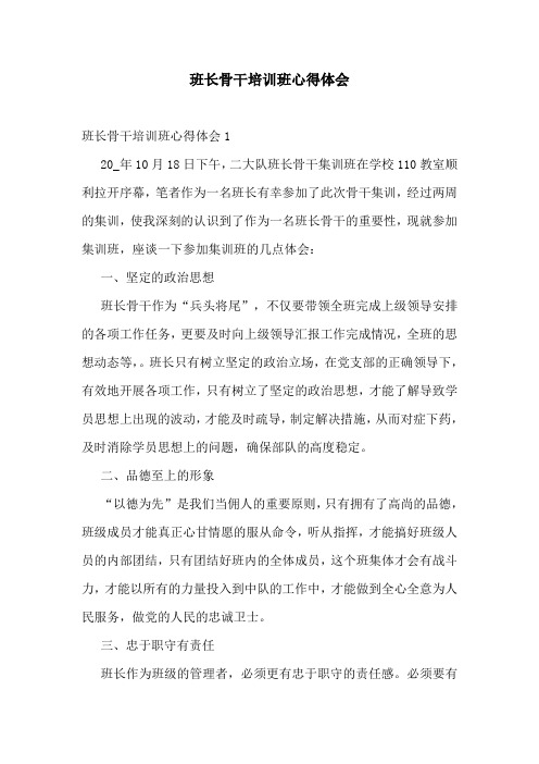班长骨干培训班心得体会
