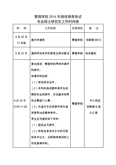 管理学院2016年接收推荐免试
