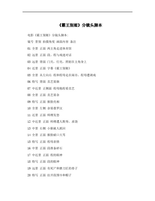 《霸王别姬》分镜头脚本