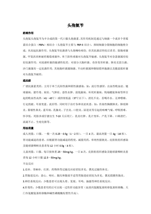 药理学药物知识---头孢氨苄