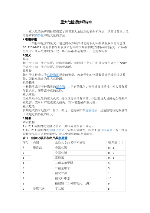重大危险源辨识标准及计算方法