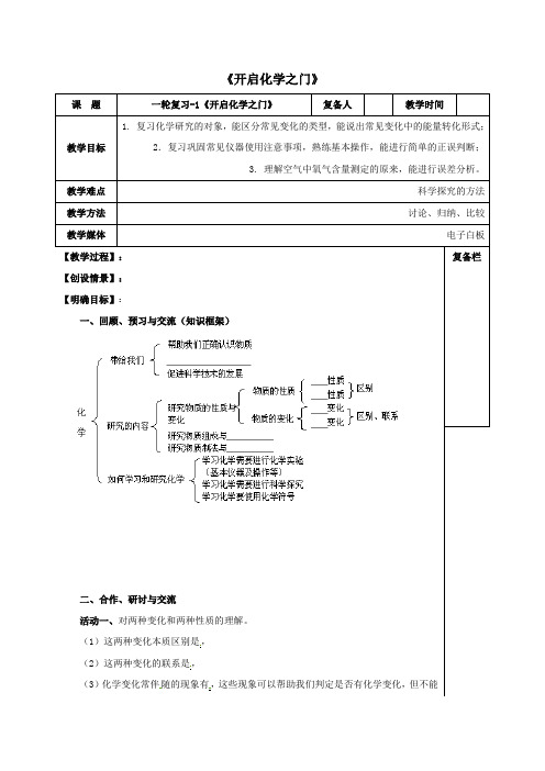 中考化学一轮复习1开启化学之门教案沪教版