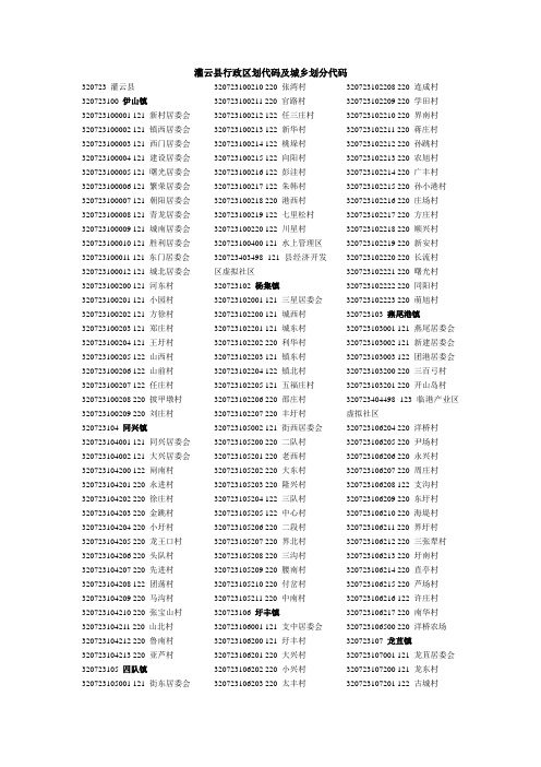 灌云县行政区划代码及城乡划分代码
