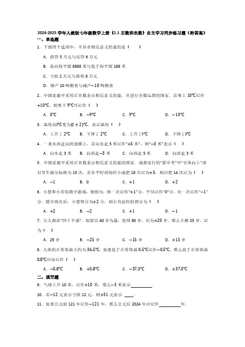 2024-2025学年人教版七年级数学上册《1.1正数和负数》自主学习同步练习题(附答案)