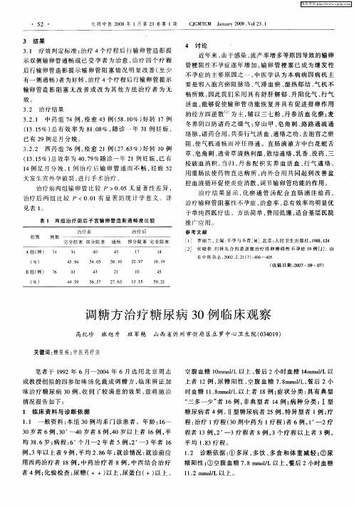 调糖方治疗糖尿病30例临床观察