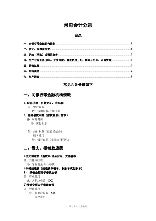 常见会计分录汇总(参考)