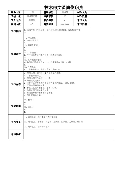 技术部文员岗位职责