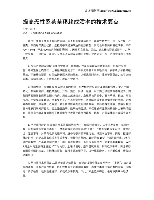 提高无性系茶苗移栽成活率的技术要点