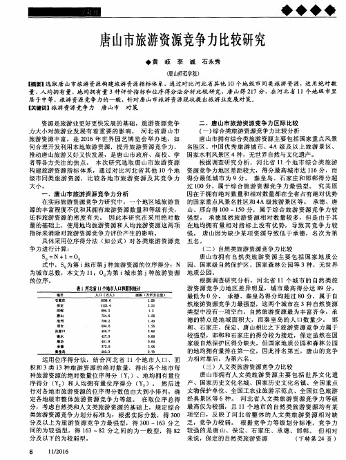唐山市旅游资源竞争力比较研究