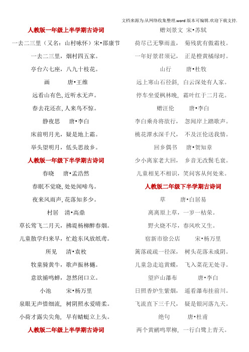 人教版-小学课内必背古诗词
