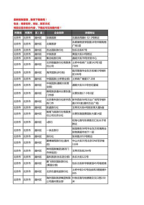 新版北京市北京市通州区旅行社企业公司商家户名录单联系方式地址大全97家