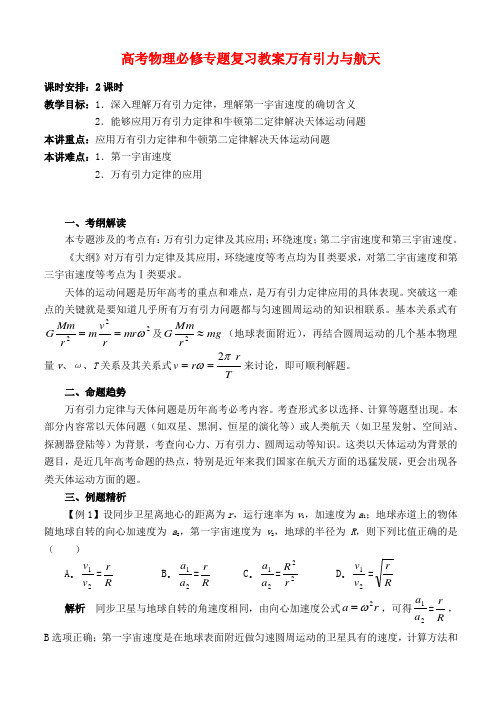 高考物理必修专题复习教案万有引力与航天