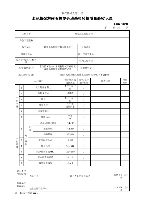 水泥粉煤灰碎石桩复合地基检验批质量验收记录