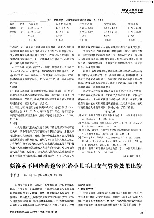 氨溴索不同给药途径佐治小儿毛细支气管炎效果比较