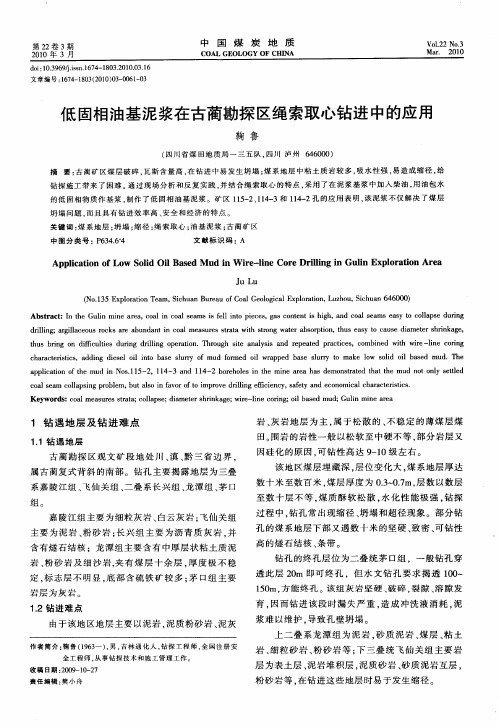 低固相油基泥浆在古蔺勘探区绳索取心钻进中的应用