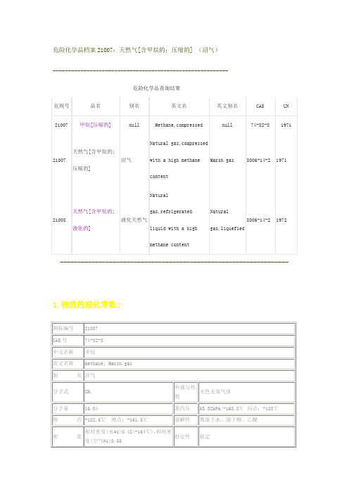 危险化学品档案21007天然气