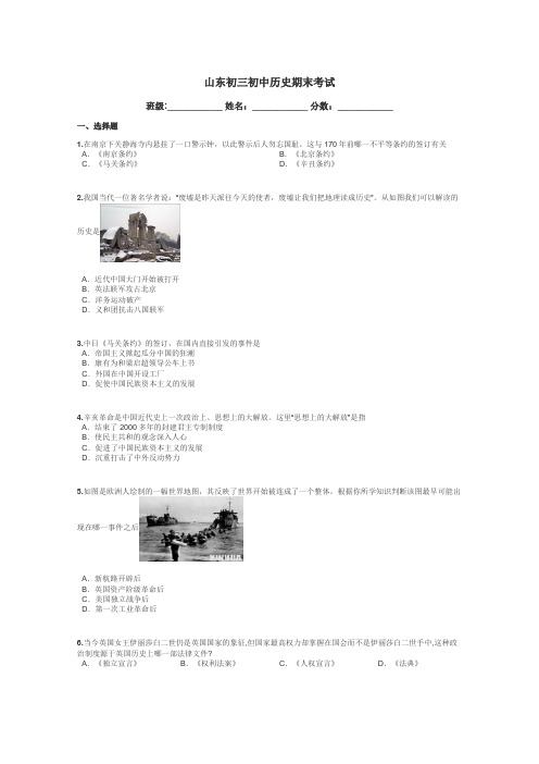 山东初三初中历史期末考试带答案解析

