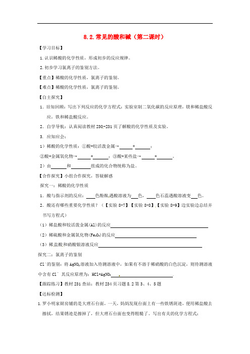 九年级化学下册8.2常见的酸和碱(第2课时) 精品导学案 粤教