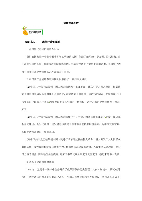 部编版《道德与法治》九年级上册1.1《坚持改革开放》知识点+典型例题