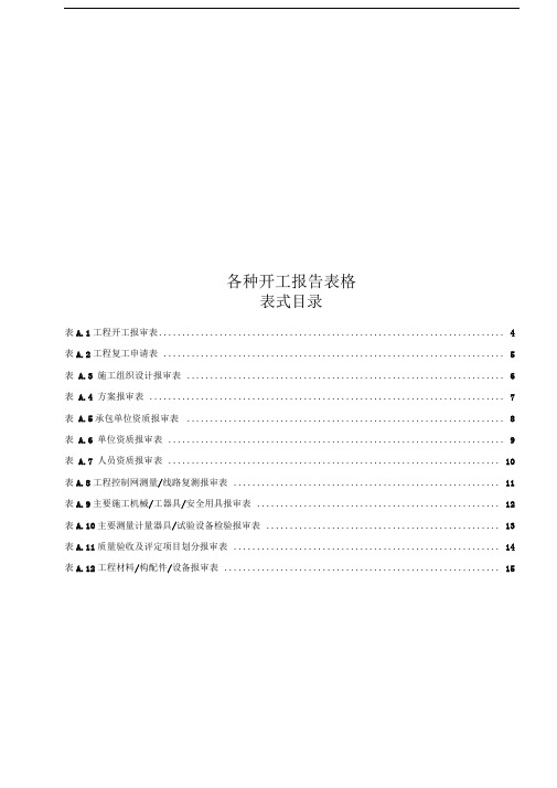 各种开工报告表格