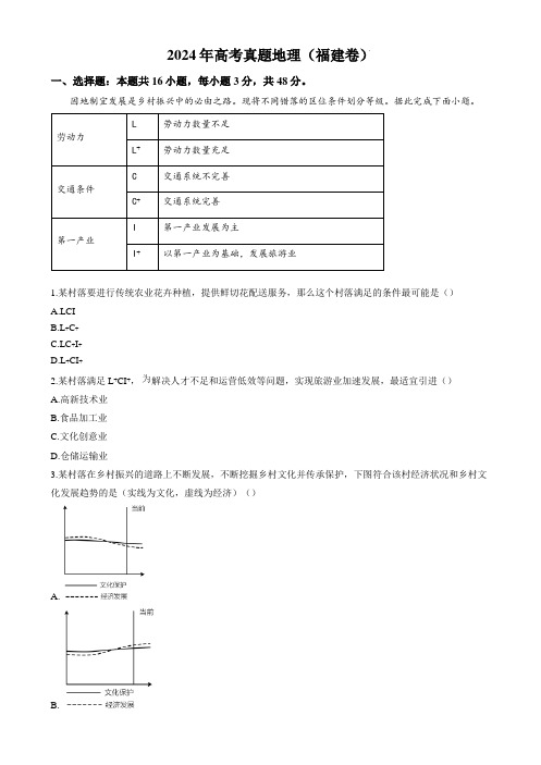 2024年高考真题 地理(福建卷)含参考答案