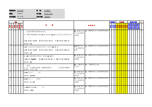 小学数学五年级上册 作业应用+人民币的兑换