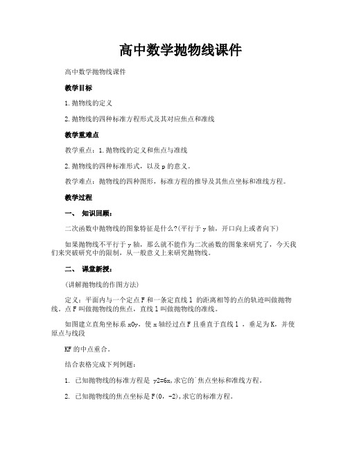 高中数学抛物线课件