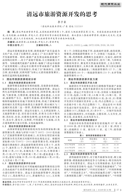 清远市旅游资源开发的思考
