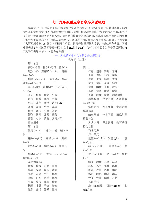 【中考试题研究】重庆市2016年中考语文 第一部分 语文知识及运用 七-九年级重点字音字形分课梳理