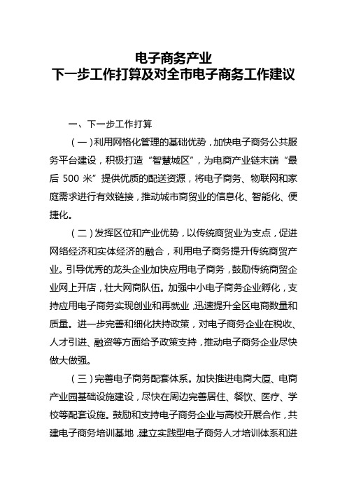 电子商务下一步工作计划及对全市电子商务的工作建议