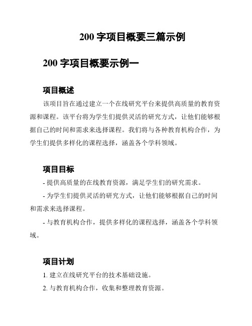 200字项目概要三篇示例