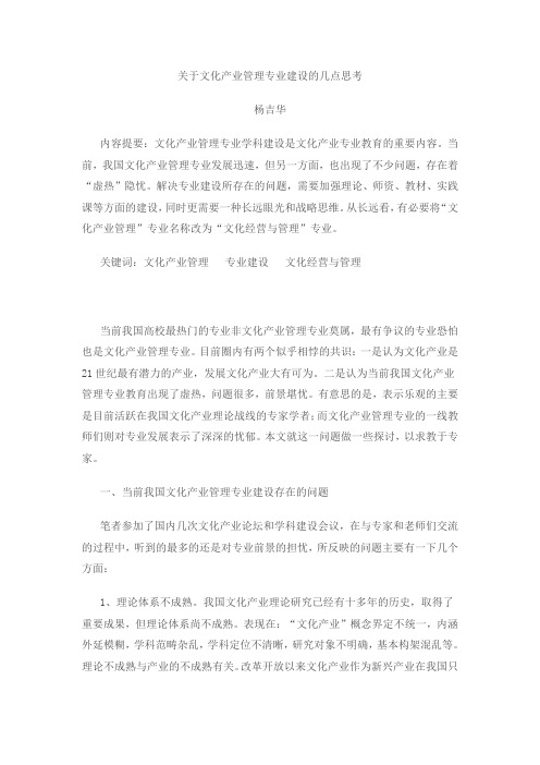 关于文化产业管理专业建设的几点思考