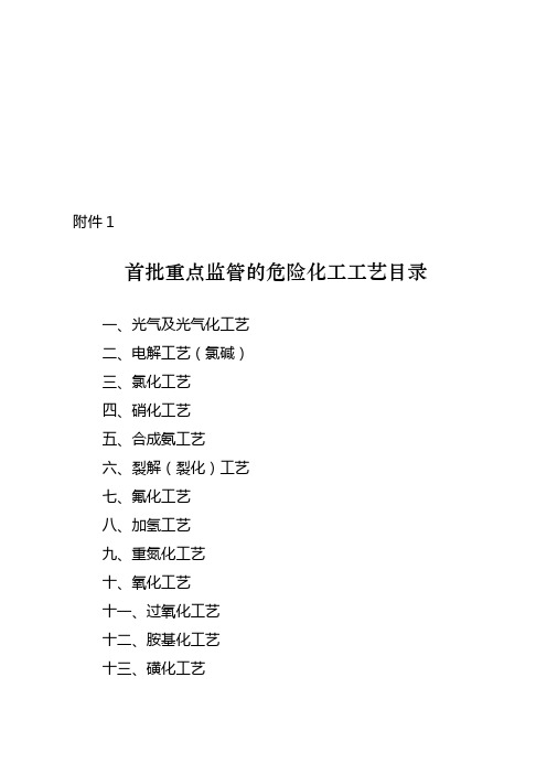 首批重点监管的危险化工工艺大全