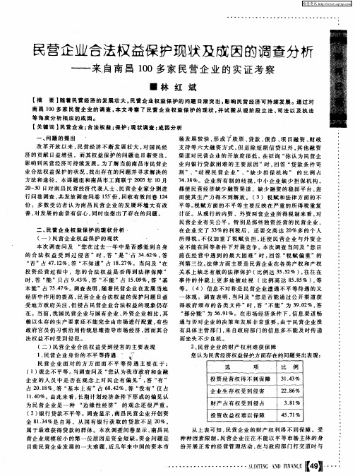 民营企业合法权益保护现状及成因的调查分析——来自南昌100多家民营企业的实证考察