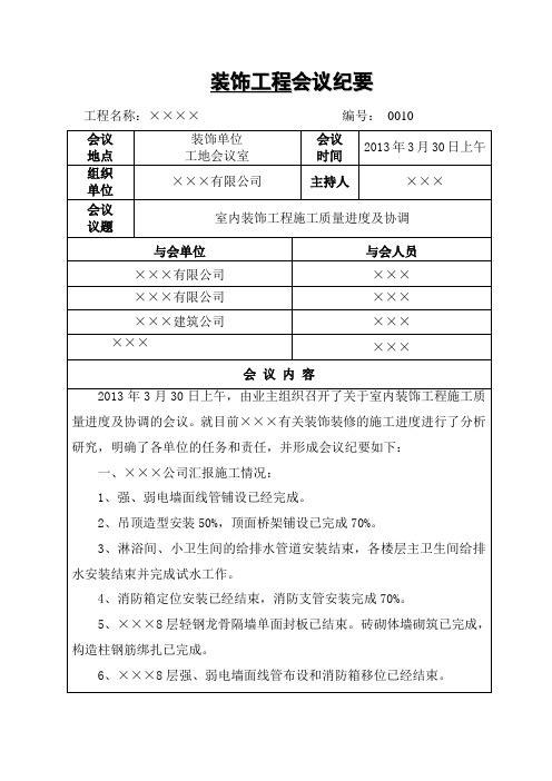 装饰专题例会会议纪要