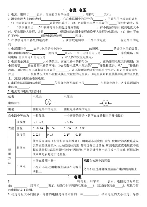 原创：初中电学基础知识填空题 复习