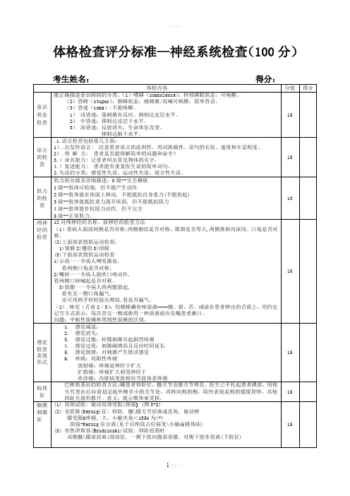 神经系统体格检查评分表