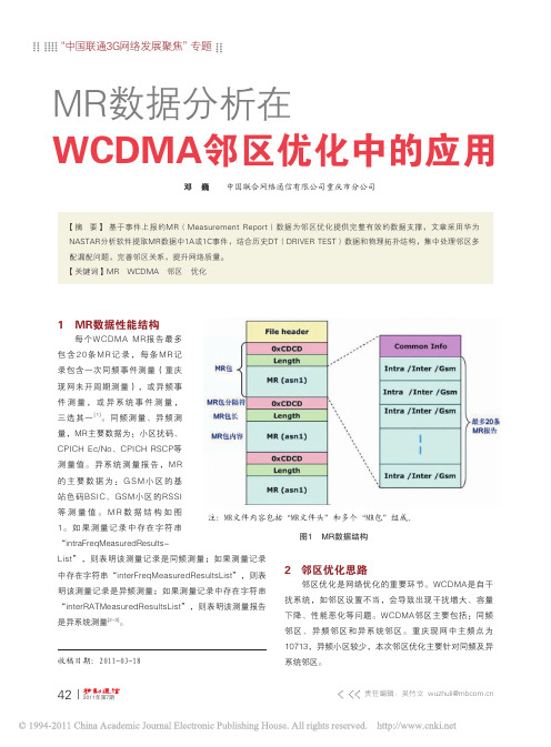 MR数据分析在WCDMA邻区优化中的应用