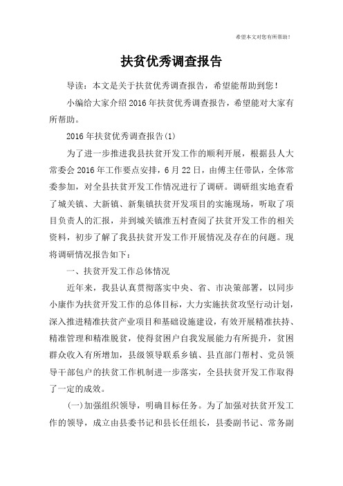 扶贫优秀调查报告