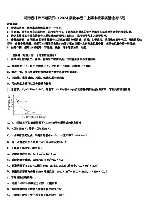 湖南省株洲市醴陵四中2024届化学高二上期中教学质量检测试题含解析