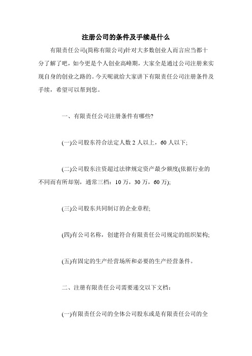 注册公司的条件及手续是什么