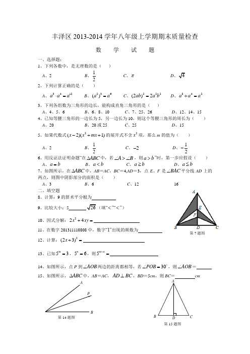 泉州市丰泽区2013-2014学年八年级上学期期末质量检查数学试题