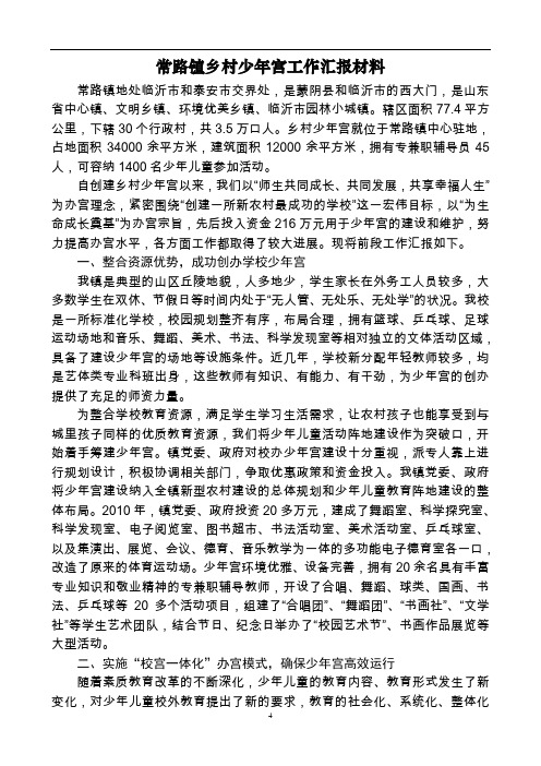 常路镇乡村少年宫工作汇报材料