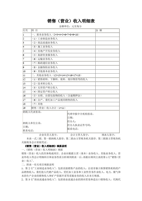 销售收入明细表