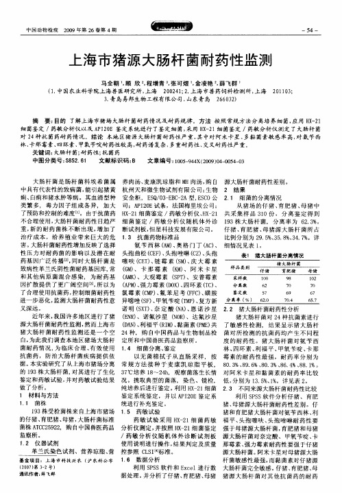 上海市猪源大肠杆菌耐药性监测