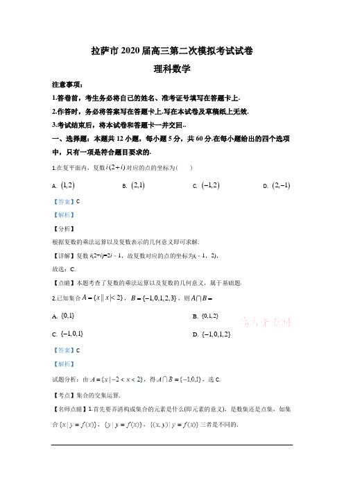 西藏拉萨市2020届高三第二次模拟考试数学(理)试题 Word版含解析