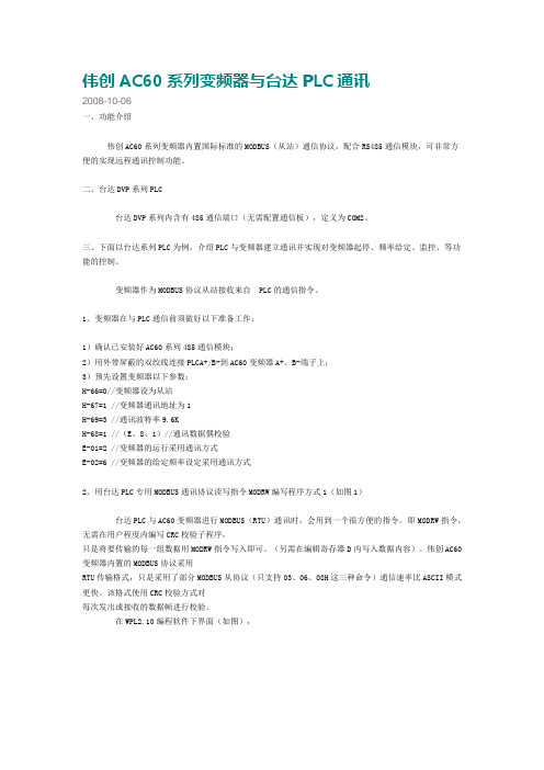 伟创AC60系列变频器与台达PLC通讯