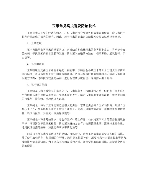 玉米常见病虫害及防治技术