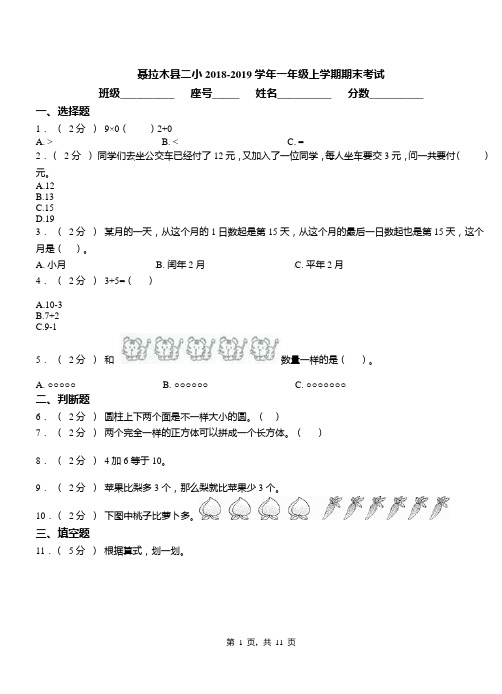 聂拉木县二小2018-2019学年一年级上学期期末考试